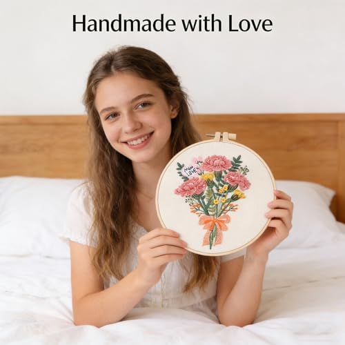 BoAn Carnation Embroidery Kit for Adults, Floral DIY Cross Stitch Starter
