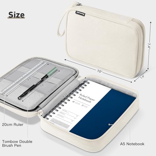 Zannaki Large Capacity Pencil Pouch Organizer | Soft Corduroy Pencil Box for Girls Boys Teens | Cute Big Pen Bag with Multiple Zipper Pockets - Pencil Case Storage for Art Supplies & Stationery-Beige