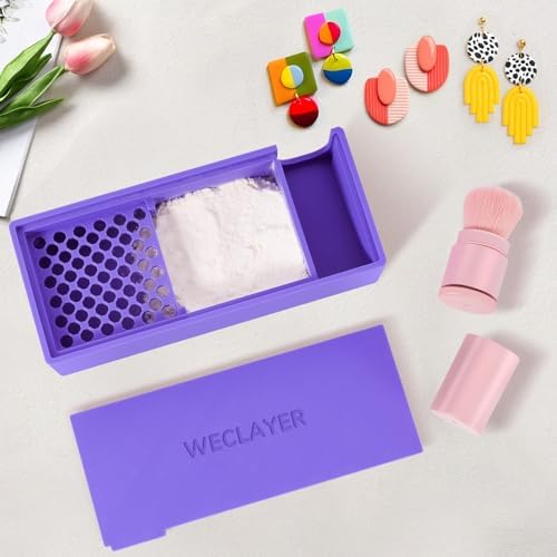 WECLAYER Cornstarch Box for Polymer Clay,Polymer Clay Tools with Cleaning Brush and Removable Filter,Cornstarch Container with Sealed LId,Clay Earring Making Kit for Jewelry Making