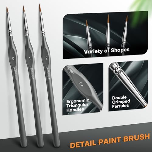 Golden Maple Miniature Paint Brushes, 15PC Model Brushes Micro Detail Paint Brush Set, Fine Detailing for Acrylics, Oils, Watercolors & Paint by Number, Figurine (Grey)