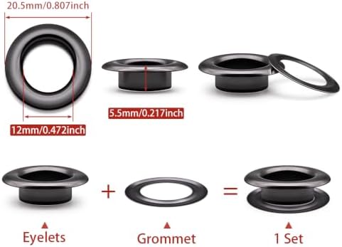 SEMINI 100 Sets 12mm Gunmetal Grommet Eyelet Kit for Fabric Leather Crafts