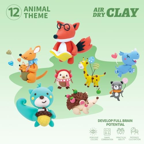 LOUFOR Air Dry Clay Kit -12 Animals Modeling Clay for Kids Arts and Crafts