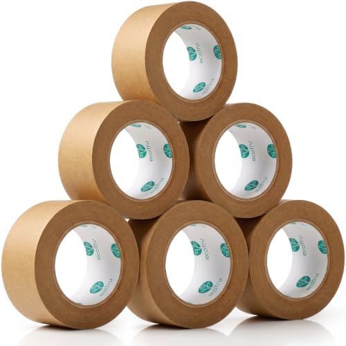 Ultra Strong Kraft Paper Packing Tape, 6 Rolls Heavy Duty Bulk Pack, Brown Biodegradable Box Packing Tape for Parcels & Office Use, Fast & Secure Sealing, Packaging & Shipping, 2 Inch x 44 Yard