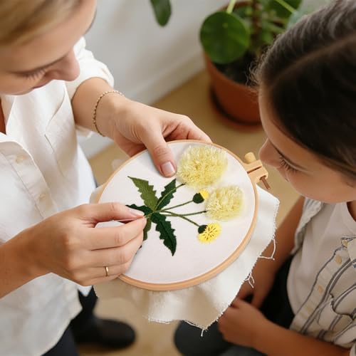 Dandelion Flower Embroidery Kits for Beginners Adults, Hand Embroidery Starter Kits, Cross Stitch Kits for Beginners DIY Craft Kits for Adults Women, Entire Set of Embroidery Supplies & Video Tutorial