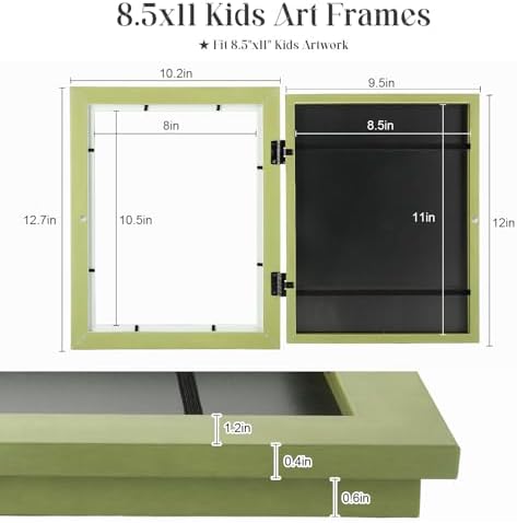 [2-Pack] Kids Art Frames, 8.5x11 Front Opening Kids Artwork Frames Changeable, Soft Yellow Green Artwork Display Storage Frame for Wall, Holds 50 Pcs, for 3D Picture, Crafts, Children Drawing, Hanging