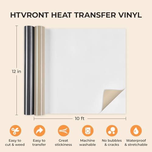 HTVRONT Heat Transfer Vinyl, Dark Grey HTV, 12 x 10FT HTV Vinyl Roll