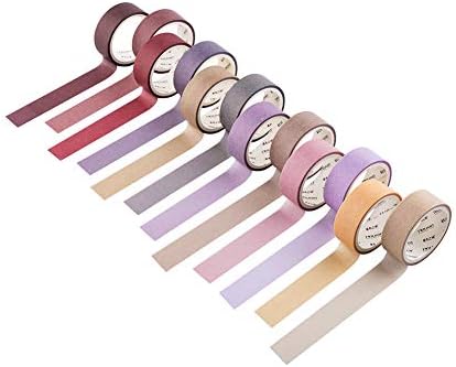 YUBBAEX 12 Rolls Washi Tape Set Natural Color Decorative Tapes for Arts, DIY Crafts, Journals, Planners, Scrapbook, Wrapping Wide -Salty Morandi- (Morandi, 15mm x 12Rolls)