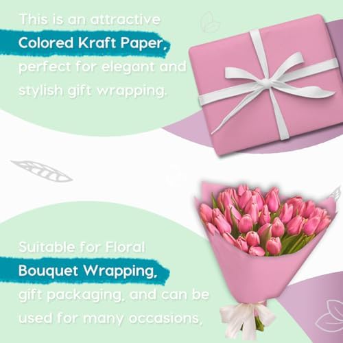 PerkHomy 24" x 2,400" (200') Light Pink Kraft Paper Roll for Craft Bulletin Board Paper Art Table Covering Crafting Gift Wrapping Bouquet Packing Parcel 80GSM 55LB (Light Pink, 24" x 200')