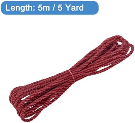 MECCANIXITY Twisted Cord Trim, 5 Yard 5mm 3-Ply Twine Braided Rope Shiny Thread String for Craft Gift Bag Curtain Christmas Decor, Claret - 5m