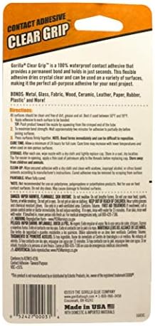 Gorilla Clear Grip Waterproof Contact Adhesive; Fast-Setting; Waterproof; Flexible; Permanent Bond; 3 Ounce Tube; Crystal Clear (Pack of 6)