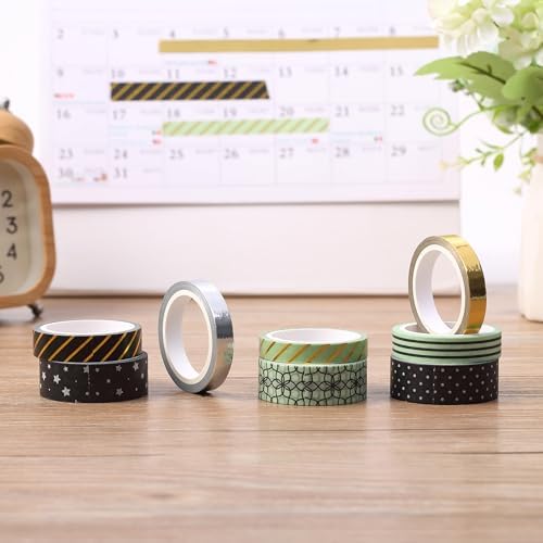 Mr. Pen- Washi Tape Set, 8 Rolls, Assorted Sizes, 5 Yards/Roll | Gold Foil Decorative Tape for Scrapbook, Arts, Crafts, Journals and Planners, Midnight Garden