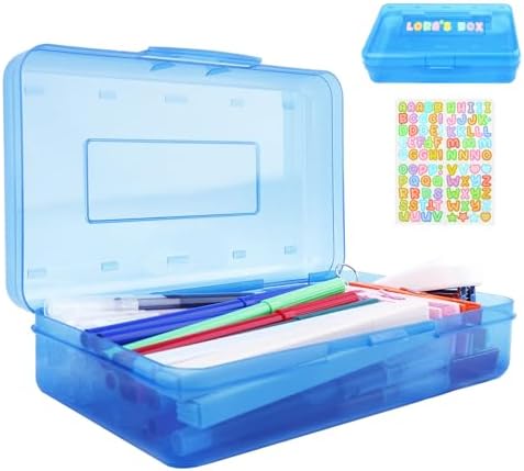 Blue Pencil Case Plastic Hard Clear Pencil Box Crayon Box Organizer 1 Pack Office Supplies Storage Container Organizer Boxes for Pens Crayon School Stylish Art Office Supplies Storage Medium