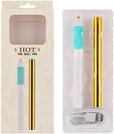 Hot Heated Foil Pens & Hot Foil Roll Set,Foil Quill Starter USB Heat Foil Pen for Scrapbooking Tool Kits Hot Foil Roll for Card Making Craft Scrapbooking Drawing Pen with USB Cable DC5V
