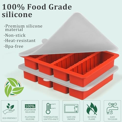 2Pcs Silicone Butter Tray with Lid, Non-Stick Silicone Butter Mold with Lid for Making Butter, Standard Butter Mold Size for Homemade Butter (Large with Scale Markings(Lid))