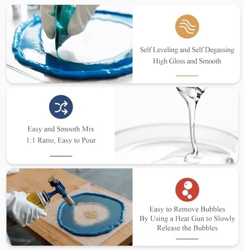 Epoxy Resin, 32OZ Epoxy Resin Crystal Clear, Not-Yellowing No-Bubble, Self Leveling Easy Pour/Mix 1:1 Casting Kit & Coating for DIY Jewelry Making, Art Resina Clear Crafts, Molds, River Tables