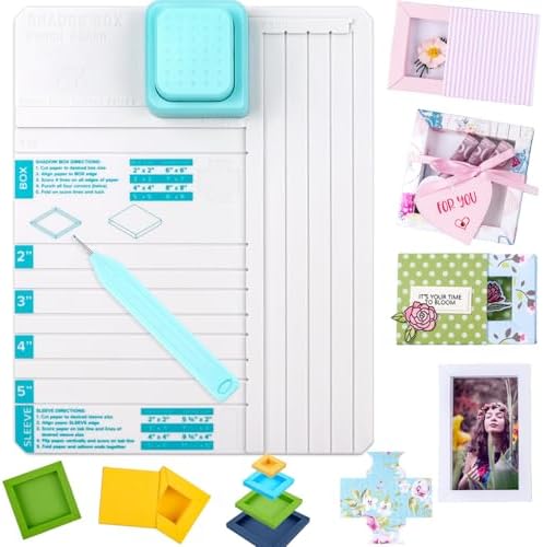Shadow Box Punch Board for DIY Making 2"，3", 4", 5" Shadow Boxes and Sleeves, Shadow Box Punches Boards with Scoring Tool for DIY Crafting Scrapbooking Holiday Family Cards Photo Making Gifting