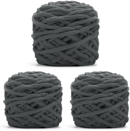 Dark Grey Chunky Chenille Yarn, #6 Super Bulky, 10.5 oz/216 Yards