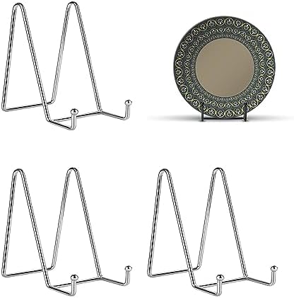 Kruodop 3 Pack 4 Inch Plate Stands for Display, Metal Frame Holder Stands for Book, Pictures, Photo Easel, Tabletop Art