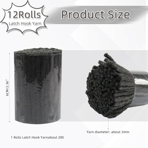 AKZYTUE 12 Rolls Latch Hook Yarn, Precut Rug Yarn for Latch Hook Kits, Crochet Yarn Bundles for Latch Hook Rug Making, DIY Tapestry Crafts for Adults & Beginners,Dark Gray