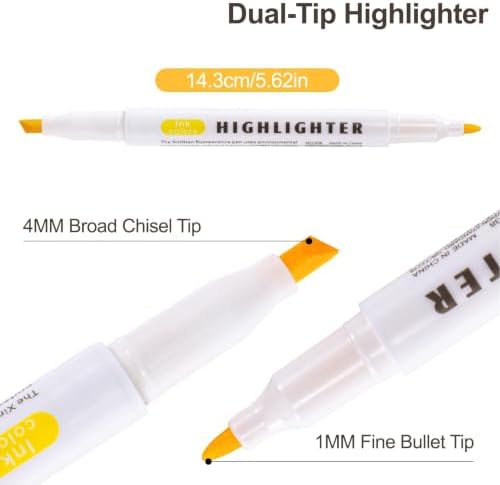 30 Count Dual-Tip Highlighters, 5 Pastel Colors Fine & Bold Tip, Quick-Dry Non-Bleeding Highlighter Markers for Bible Journaling,School,Office,Notes (5 colors*6pcs highlighters)