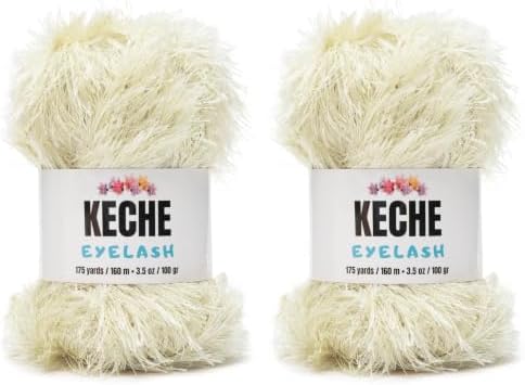 Eyelash Fun Fur Yarn - Premium Soft Crochet Yarn DIY Hand Knitting 100% Polyester 175 Yds 3.53 Oz (Pack of 2) - Ivory