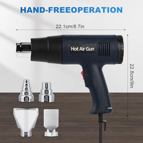 Heat Gun 1800W, Handed Hot Air Gun with 4 Nozzles for Crafting | Fast Heating 122°F-1202°F, 5.25FT Ultra-Long Cable Portable Heat Gun for Shrinking Wrapping PVC, DIY Embossing