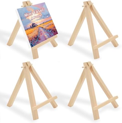 4PCS Wooden mini Easel Stand, Small Tabletop Easel, Small easels for Display Cards, Canvas Paintings, Artist Crafts, Business Cards, Photos, Mobile Phones, for Weddings, Desktop Home Decoration