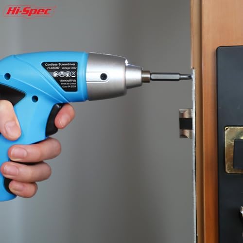 Hi-Spec 3.6V USB Electric Screwdriver for Home Repairs and Assembly, Blue | 27pc, fast assembly help, common screw bit selection, LED visibility, compact grip, quick household fixes, organized storage