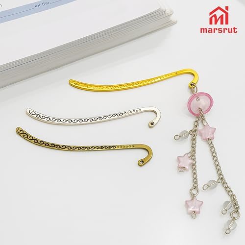 60pcs Metal Bookmark Hooks with Beaded Blanks, Vintage Retro Beading Line Tibetan Carving Pattern Alloy Hook Bookmarks with Hole for Stationery, Reading Enthusiasts, Teacher, DIY, Gifts