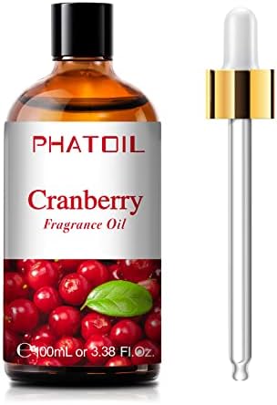 PHATOIL Cranberry Fragrance Oil for Diffuser Aromatherapy 3.38FL.OZ | Long Lasting Scented Oils For Humidifier, Air Freshener, DIY Soap Candle, Scent Project Making, Aroma Oil for Home Freshening
