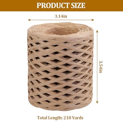 218 Yards Raffia Ribbon, Light Brown Raffia Yarn,Packing Paper String for Gift Wrapping, Christmas Crafts and DIY Decoration