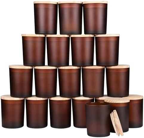 Thick Candle Jars for Making Candles 20 Pcs, 7 OZ Empty Jars with Wood Lids for Candle Making, Sample Container, Frosted Brown