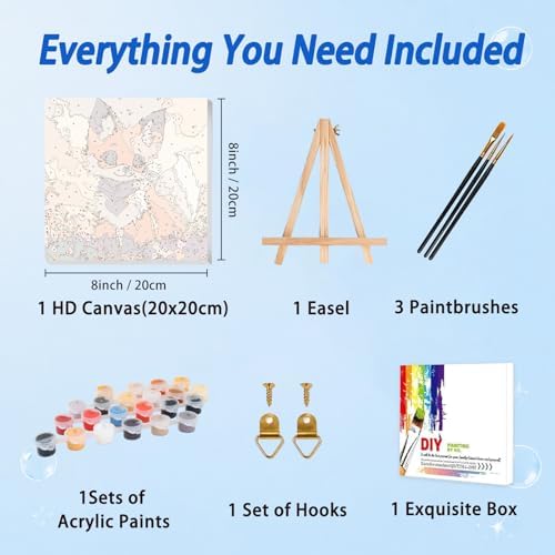 AUKELHJ Paint by Numbers Kit for Kids with Frame, Fox, 8X8 inch
