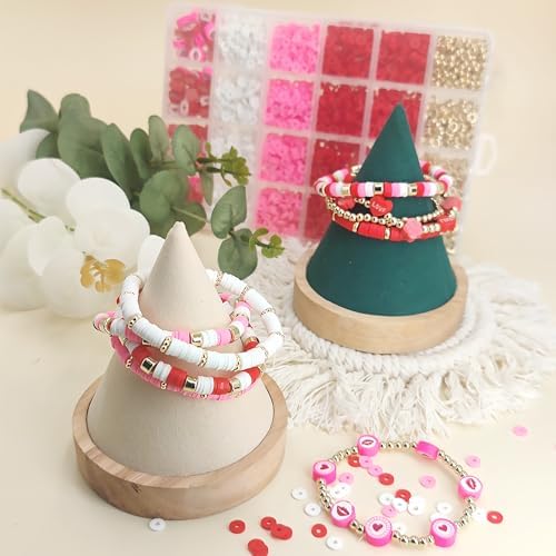 MIIIM Red Clay Bracelet Kit - Heishi Beads, Clay Charms, Gold Spacer Beads - Jewelry Making & Friendship Bracelet Kit for Valentine's Day, Crafts, Raves, Gifts