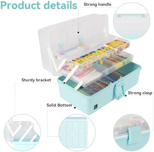WEWLINE Sewing Storage Organizer Box 13-Inch Art Storage Box Craft Organizer 3-Layers with Handle Craft Art Bin Portable for Home School Office Travel
