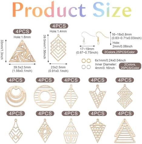 Elecrelive 48Pcs Wooden Earring Charms Round Triangle Rhombus Charms