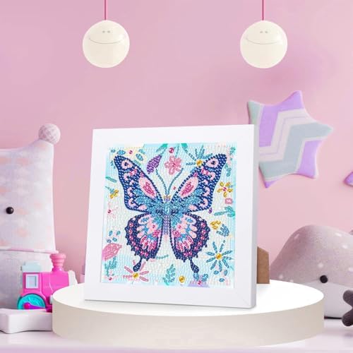 Butterfly Diamond Art Painting Kits for Kids with Frame Ages 6-12 (7x7 in)