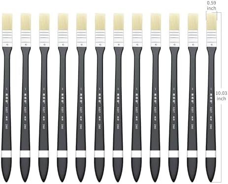 XDT#2365 Hake Artist Paint Brush 12 Piece Set #0.59in, Medium Stiff Hog Bristle Paint Brushes for Acrylic Painting, Acrylic Oil Watercolor
