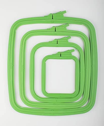 Nurge Square Embroidery Hoop - Plastic Cross Stitch Frame for Needlepoint & Embroidery - Adjustable Craft Hoop - Green - No:1 (X Small)