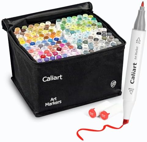 Caliart Alcohol Markers 168 Colors Dual Tip Art Markers for Adult Coloring | Fine & Chisel Permanent Alcohol Based Markers Set with Case for Artists Beginners Drawing Illustration Sketching Painting