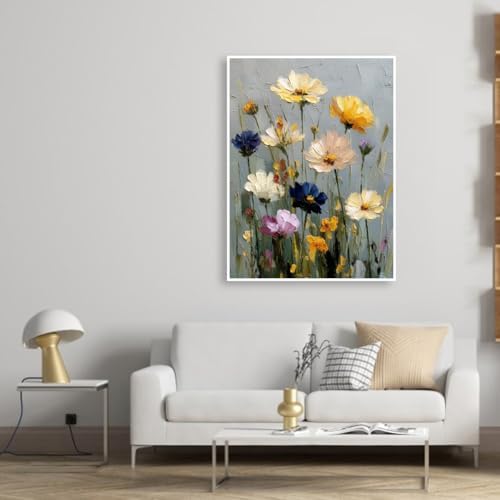 KYOQFVN Wild Flowers Round Diamond Painting Kits - Full Diamond Art Kits for Adults, DIY Diamond Gem Art Painting Kits for Home Wall Decor 12x16 inch