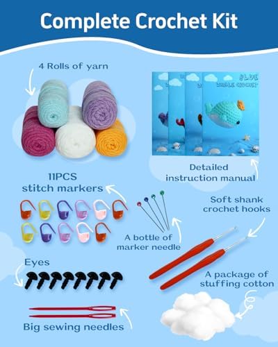 Fortilo Crochet Kit for Beginners 4PCS Colored Whale