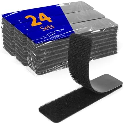 24 Sets 1 x 3 inch Adhesive Hook and Loop Fastener Strips, Heavy Duty, Strong Back Adhesive, Double-Sided Hook and Loop for School, Classroom, Office, and Home Use, Black