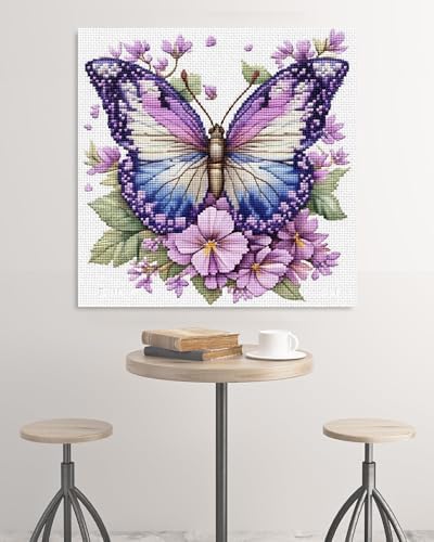 askkqtx Butterfly Stamped Cross Stitch Kits for Adults 14x14 Inch