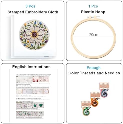 Konrisa Embroidery Kits for Adults, 3pcs Elf Flower Fairy Floral Embroidery Starter Kit DIY Sewing Practice with Hoop,Needlepoint Cross Stitch Kit