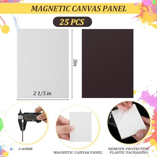 Engrowtic 25 Pcs Mini Magnetic Painting Canvas Panel Mini Canvas Boards for Painting Tile Art for Fridge Locker Art Crafts DIY(Rectangle,2 1/5 x 3 in)