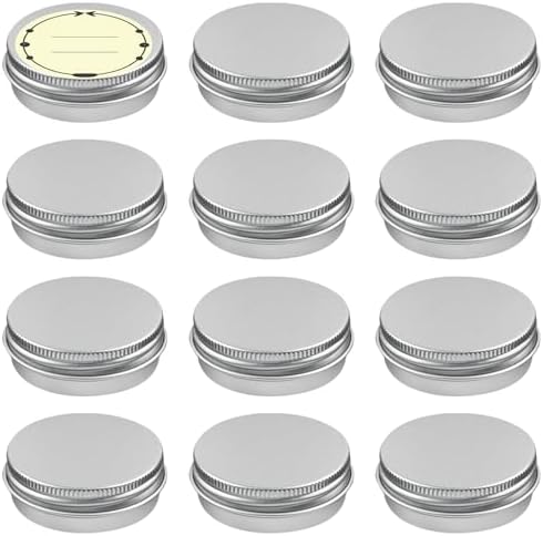TUZAZO 12Pack Aluminum Tins, 1/2 Oz Metal Container with Lids and Labels