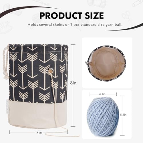 Yarn Bag, Small Knitting Crochet Bag, Portable Yarn Storage Bags Organizer for Crocheting Project, Store Skein Ball, Short Knitting Needle (Black)