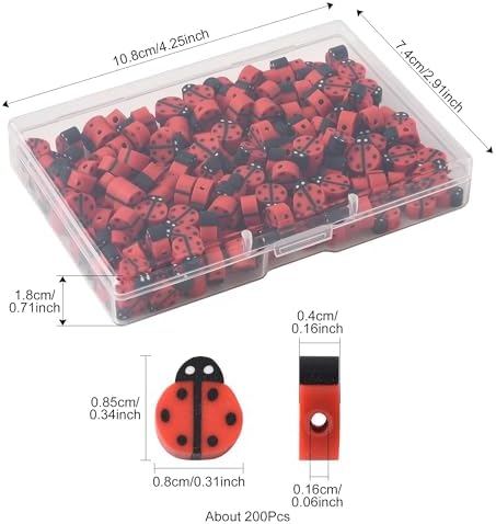 200Pcs Ladybug Polymer Clay Beads for Bracelets Making, Handmade Orange Red Animal Ladybird Spacer Beads for Jewelry Necklaces Earrings Keychain Making and Crafting Craft Gift