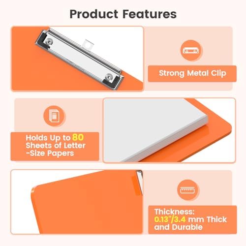 Extra Large 11x17 Clipboards, Plastic Orange Drawing Boards, Horizontal Clip Board, Landscape Layout. Suitable for Watercolor, Sketching, Painting. Art & Drafting Supply